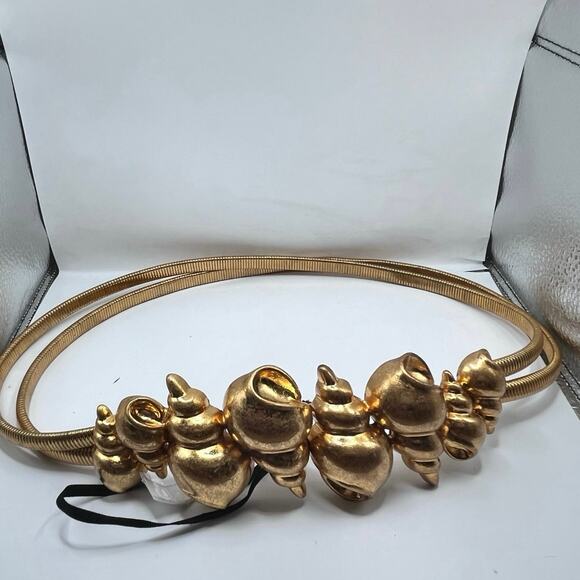-NWT ZARA Shell Snail Elastic Metal Belt Gold-Color Size 32 - Picture 5 of 6